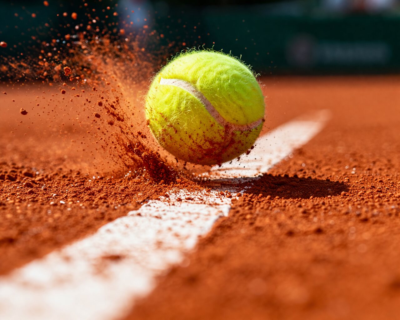 Tennisball auf Aschelinie